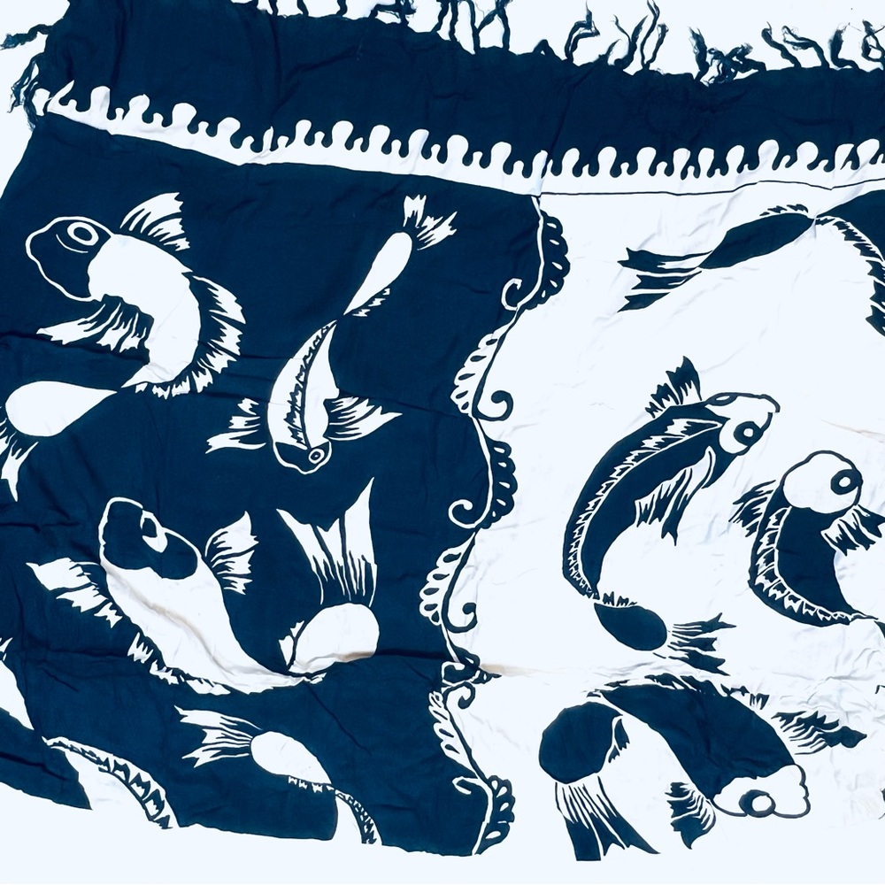 Simona Wrap. Rayon Viscose  Fish Blue and White